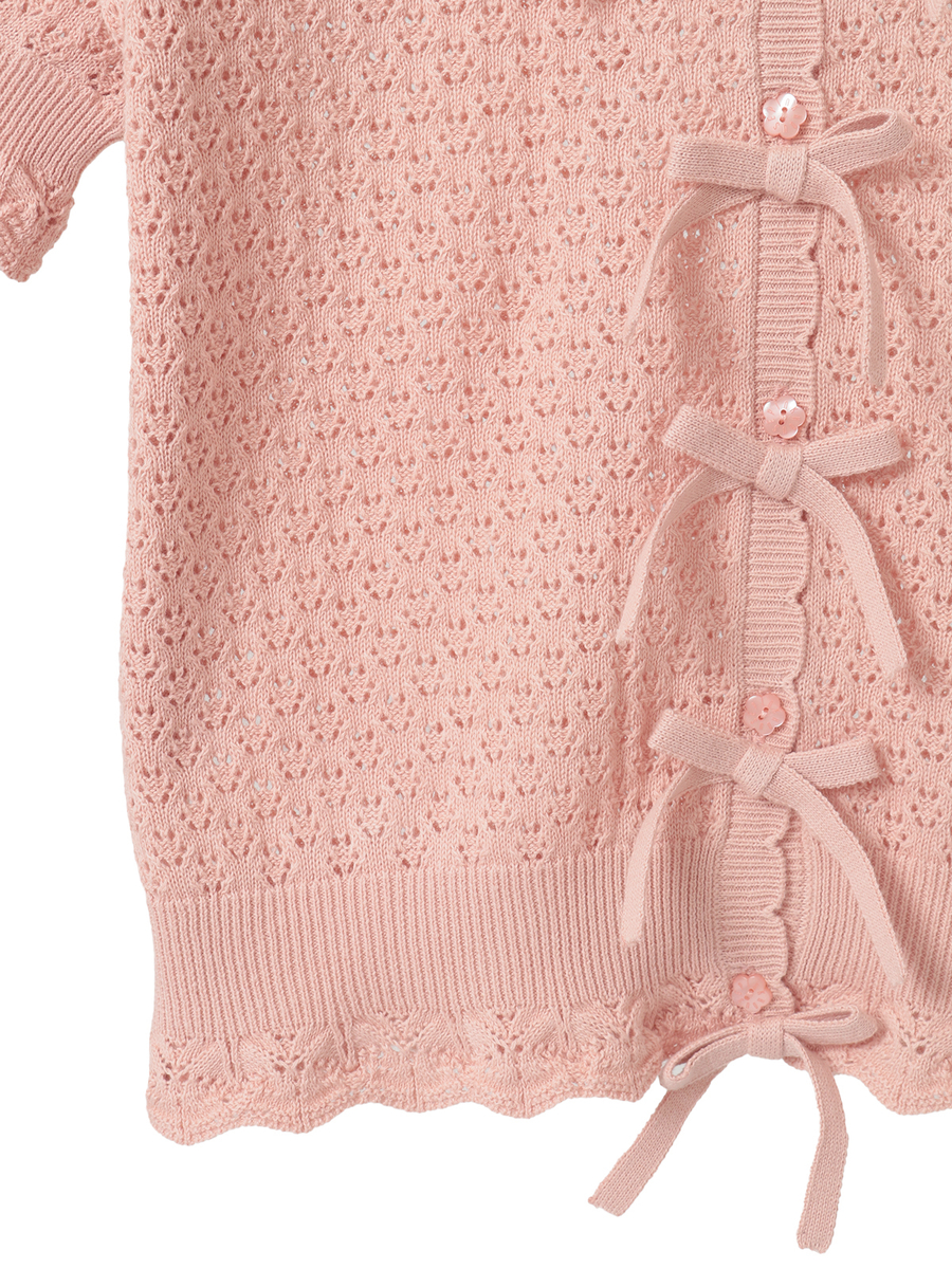 コットンレース使い透かしニットカーディガン 詳細画像 クロ 7