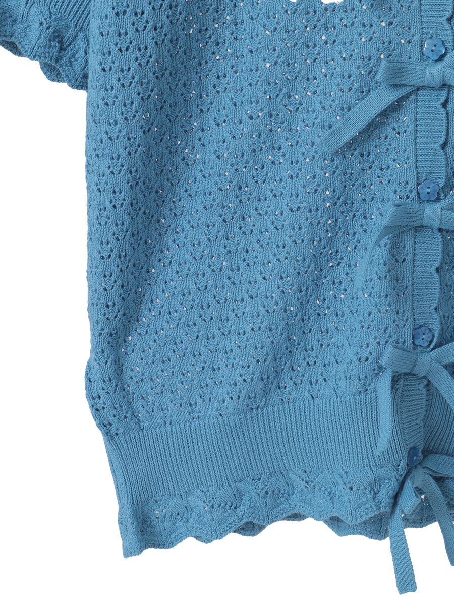 コットンレース使い透かしニットカーディガン 詳細画像 クロ 8