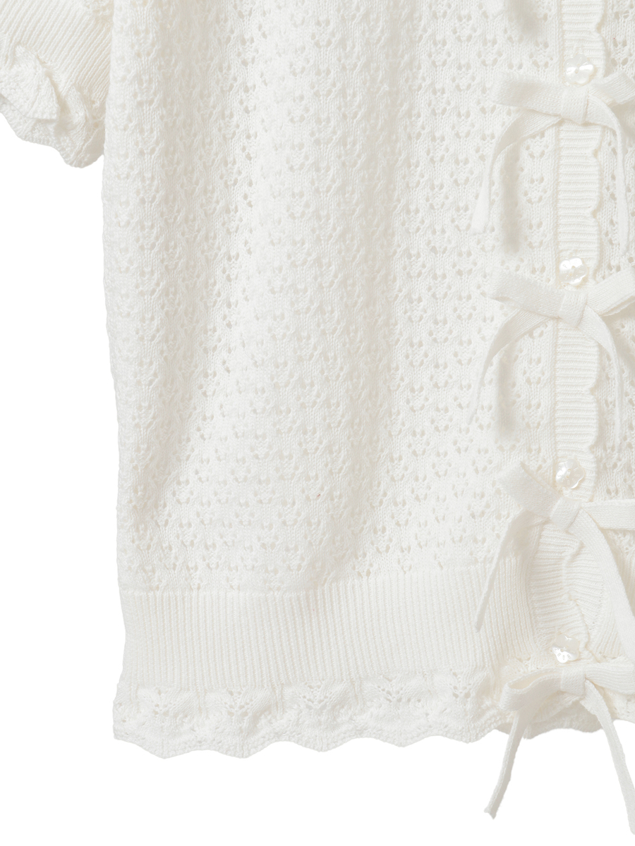 コットンレース使い透かしニットカーディガン 詳細画像 クロ 9