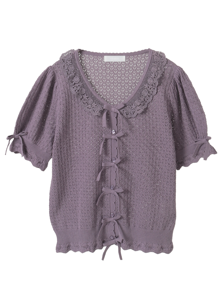 コットンレース使い透かしニットカーディガン｜ピンクハウス