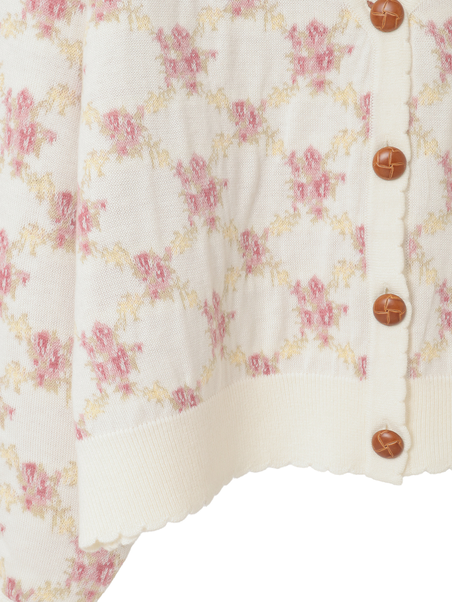 ローズモチーフ使いジャガードニットカーディガン 詳細画像 ローズレッド 4