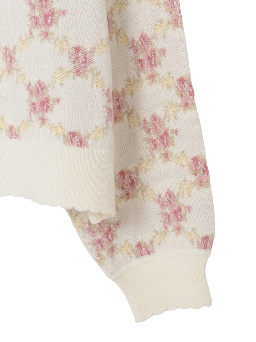 ローズモチーフ使いジャガードニットカーディガン 詳細画像 ローズレッド 5