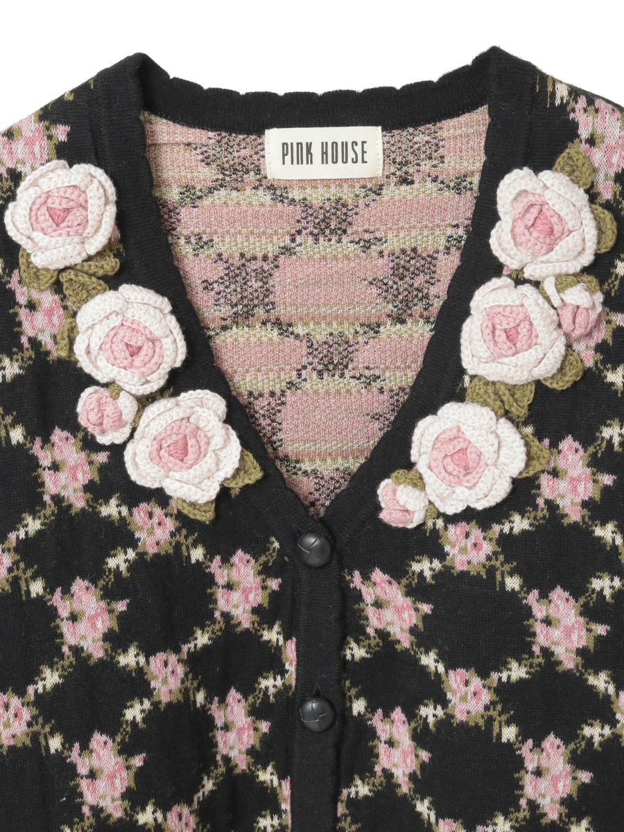 ローズモチーフ使いジャガードニットカーディガン 詳細画像 ローズレッド 7