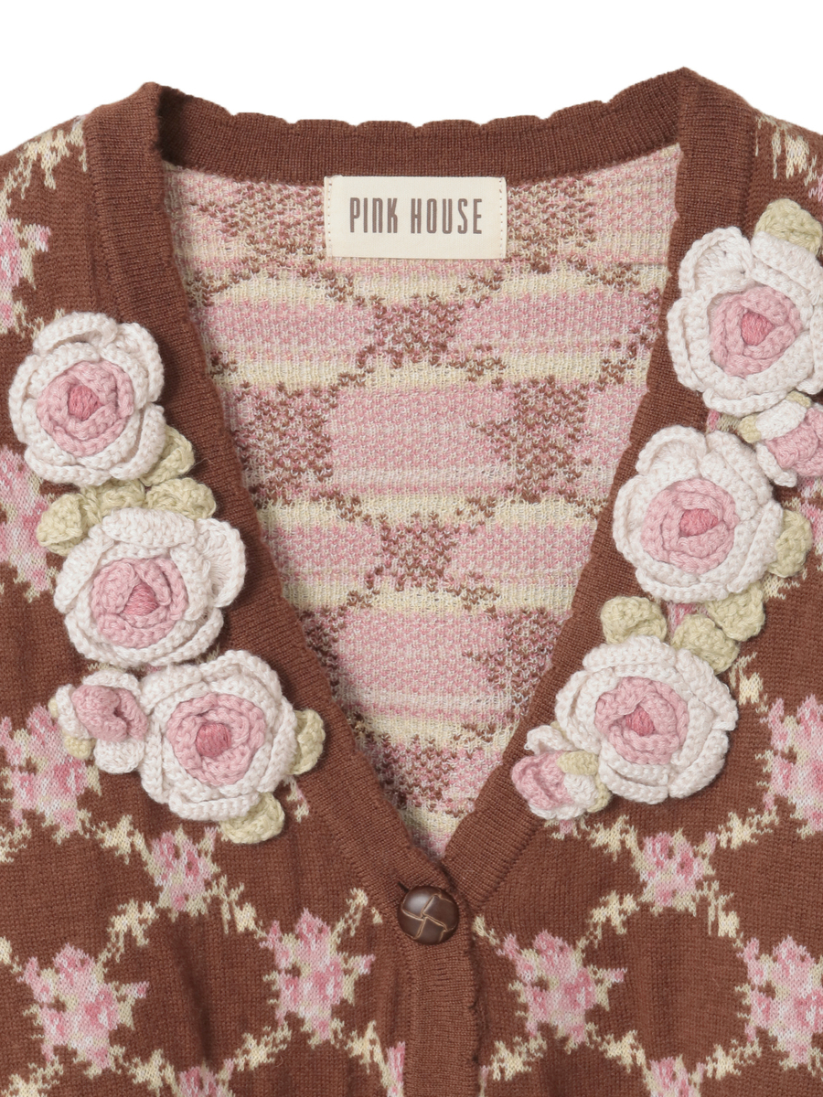 ローズモチーフ使いジャガードニットカーディガン 詳細画像 ローズレッド 8