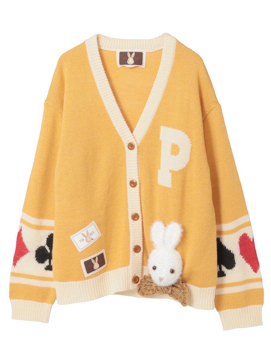 うさぎ顔ぐるみモチーフ付きニットカーディガン 詳細画像 ピンク 1