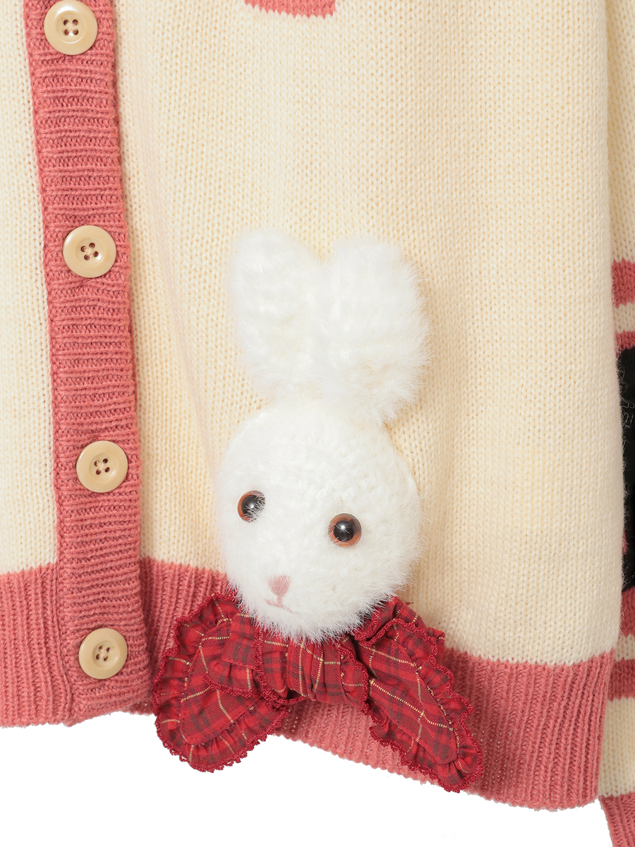 うさぎ顔ぐるみモチーフ付きニットカーディガン 詳細画像 ピンク 11