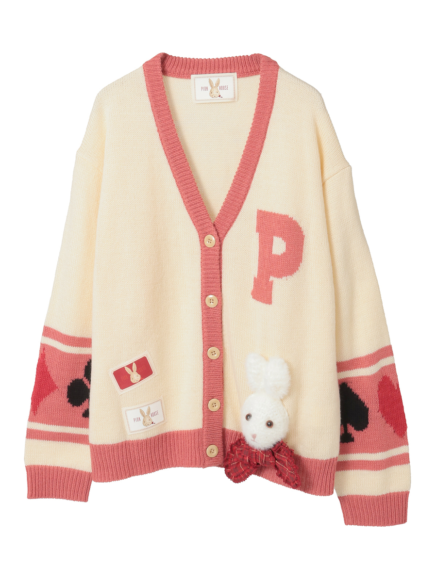 うさぎ顔ぐるみモチーフ付きニットカーディガン 詳細画像 キナリ 1