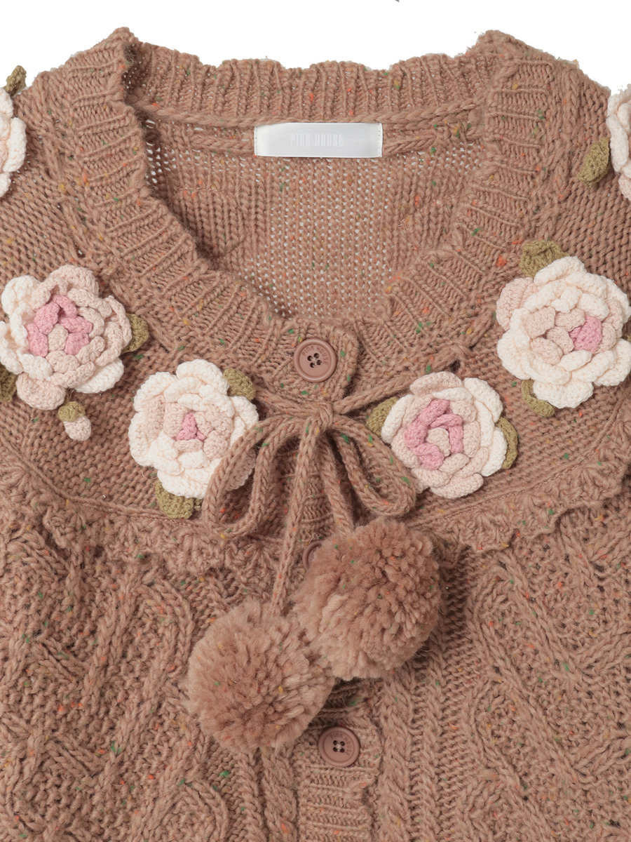 バラモチーフ付き丸ヨークニットカーディガン 詳細画像 ソライロ 11