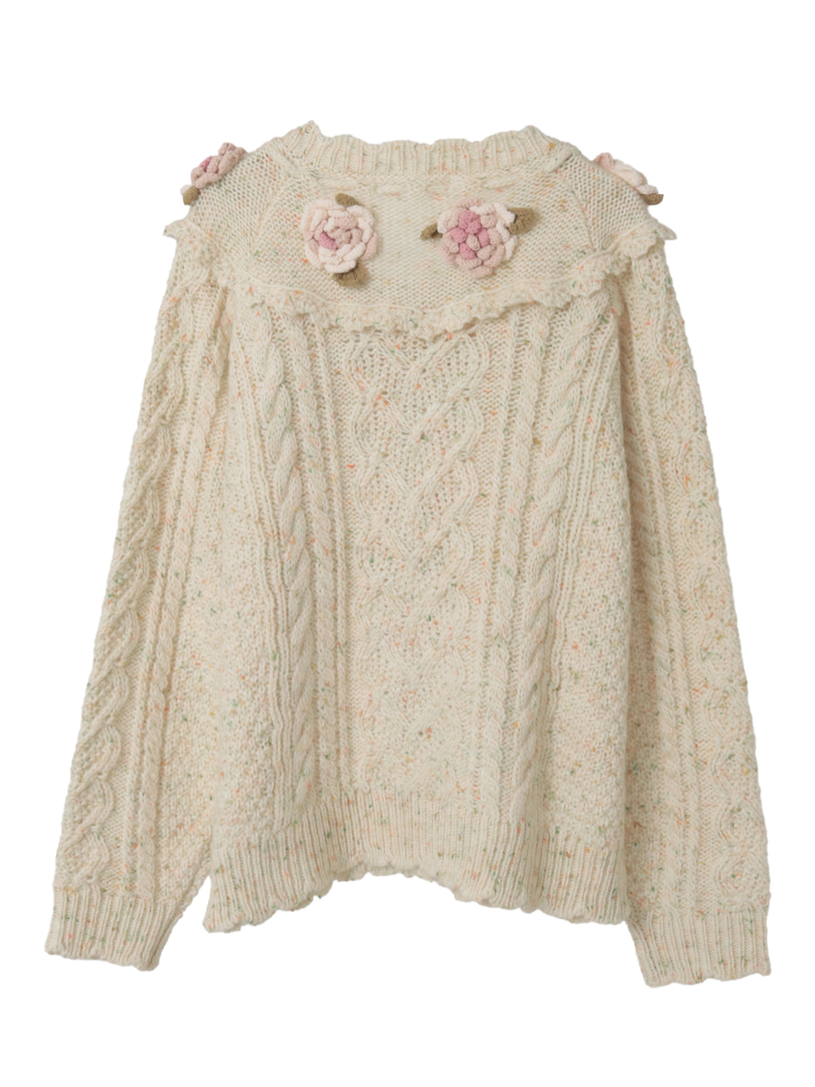 バラモチーフ付き丸ヨークニットカーディガン 詳細画像 ソライロ 2