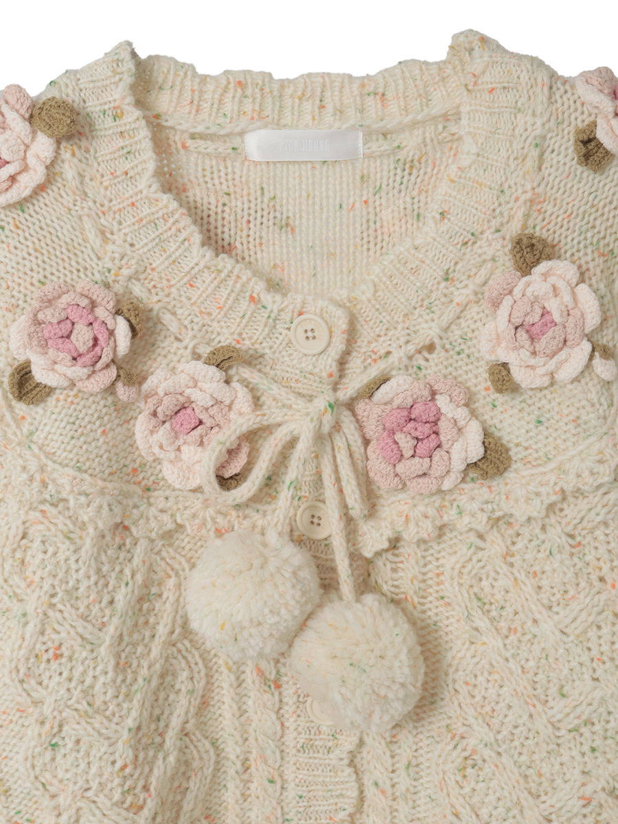 バラモチーフ付き丸ヨークニットカーディガン 詳細画像 ソライロ 3