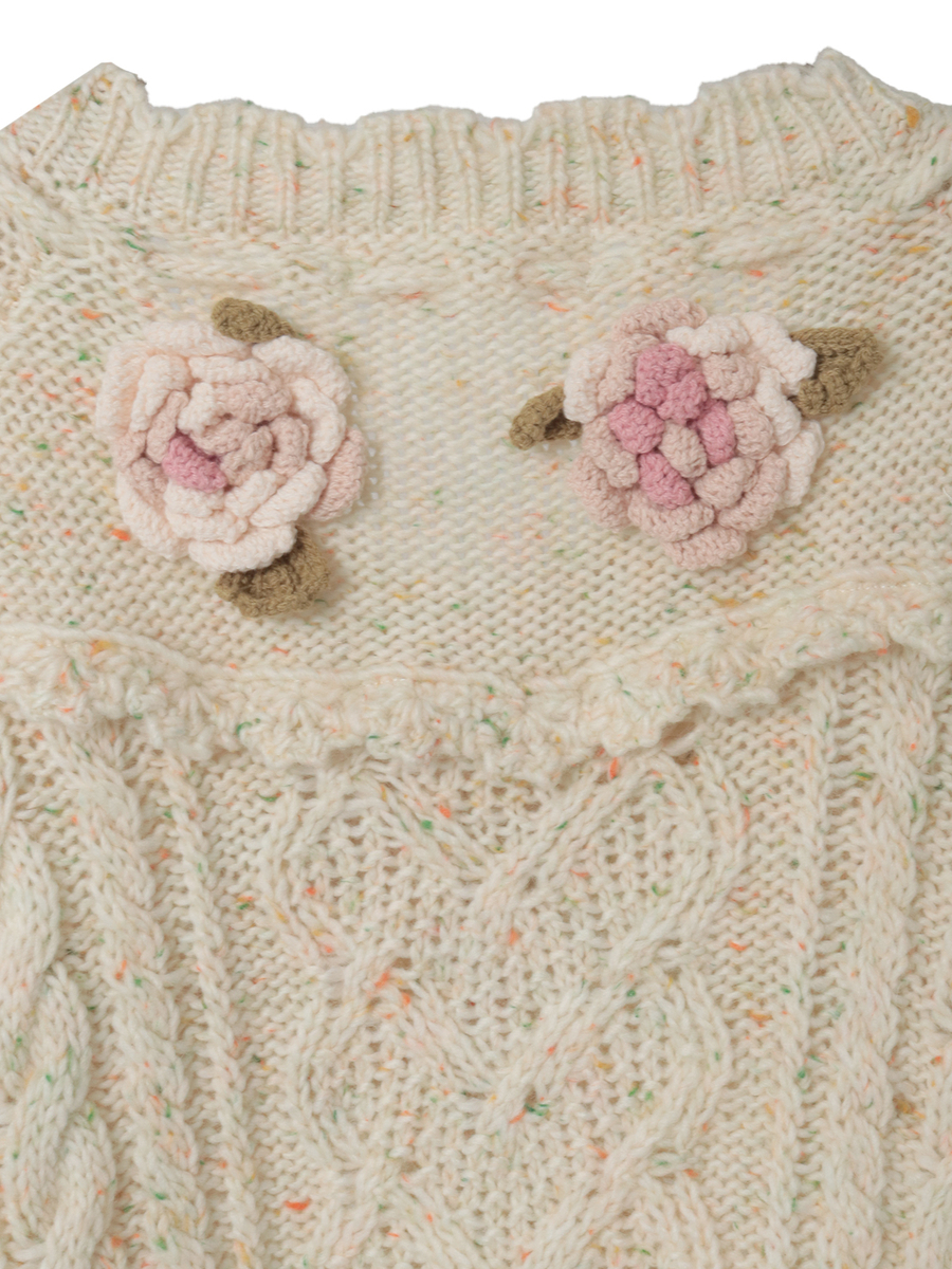 バラモチーフ付き丸ヨークニットカーディガン 詳細画像 ソライロ 4