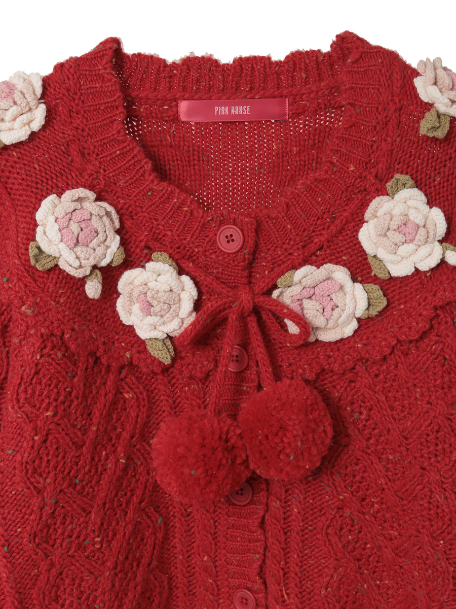 バラモチーフ付き丸ヨークニットカーディガン 詳細画像 ソライロ 8