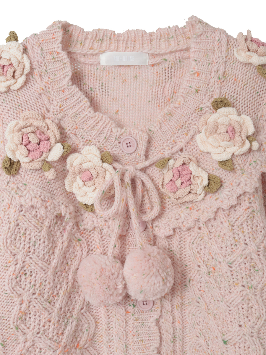 バラモチーフ付き丸ヨークニットカーディガン 詳細画像 ソライロ 9