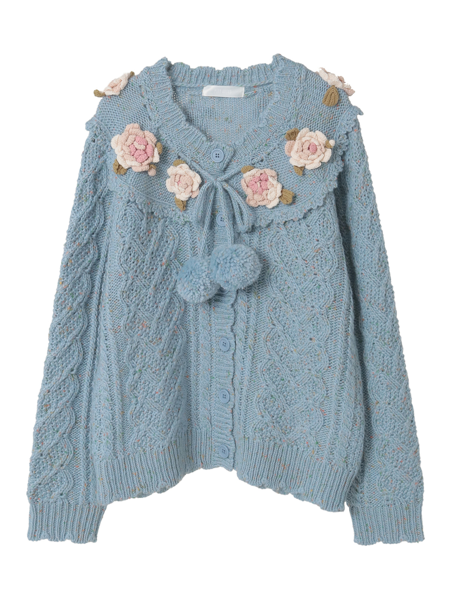 バラモチーフ付き丸ヨークニットカーディガン 詳細画像 ソライロ 1