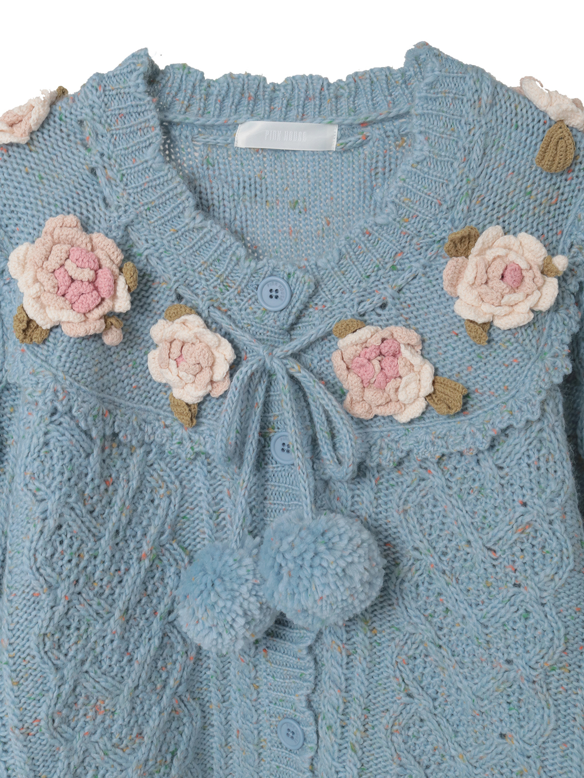 ピンクハウス　ニットカーディガン　バラ PINK HOUSE カーディガン バラモチーフ付き丸ヨークニット