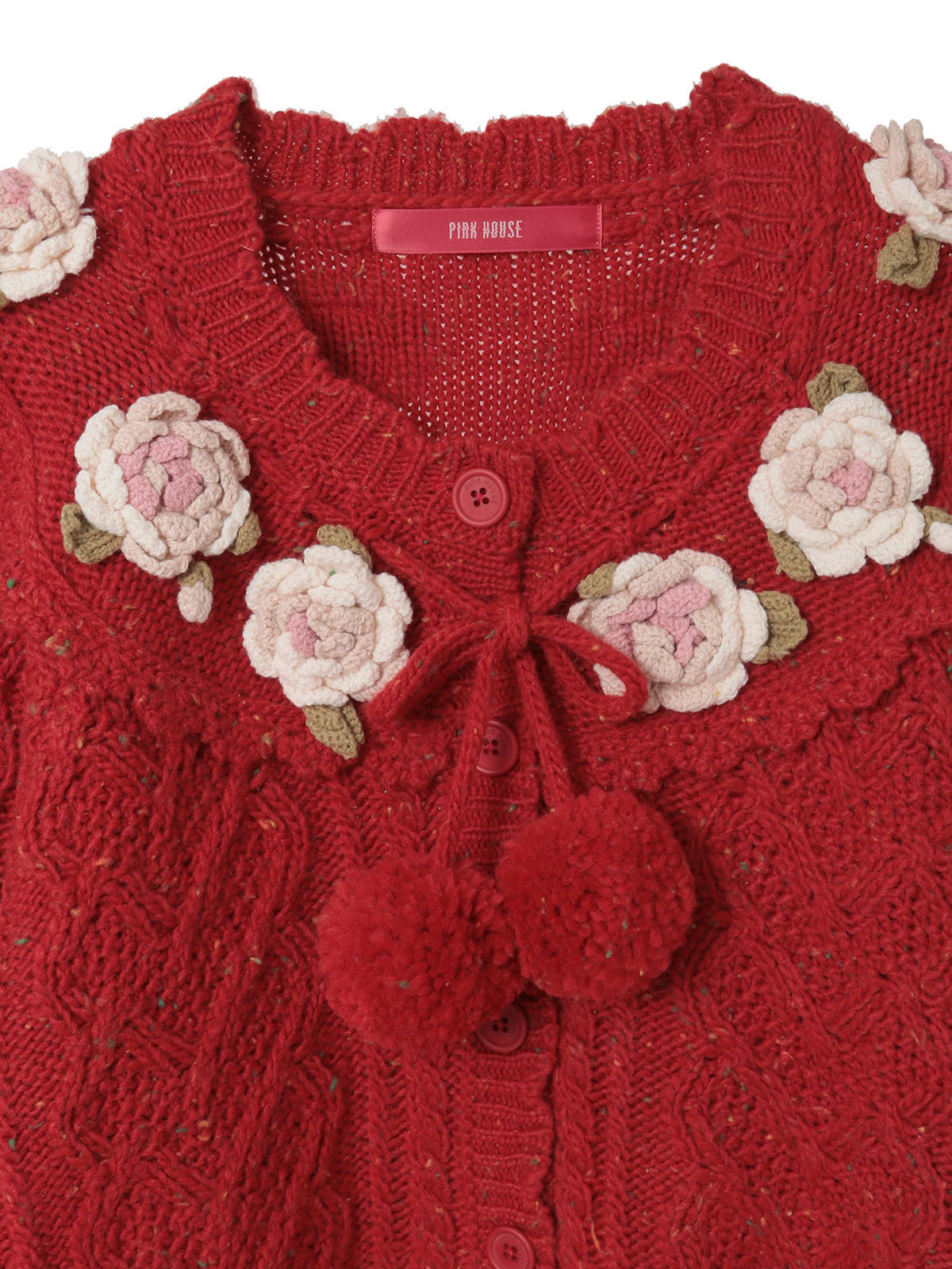 バラモチーフ付き丸ヨークニットカーディガン｜ピンクハウス