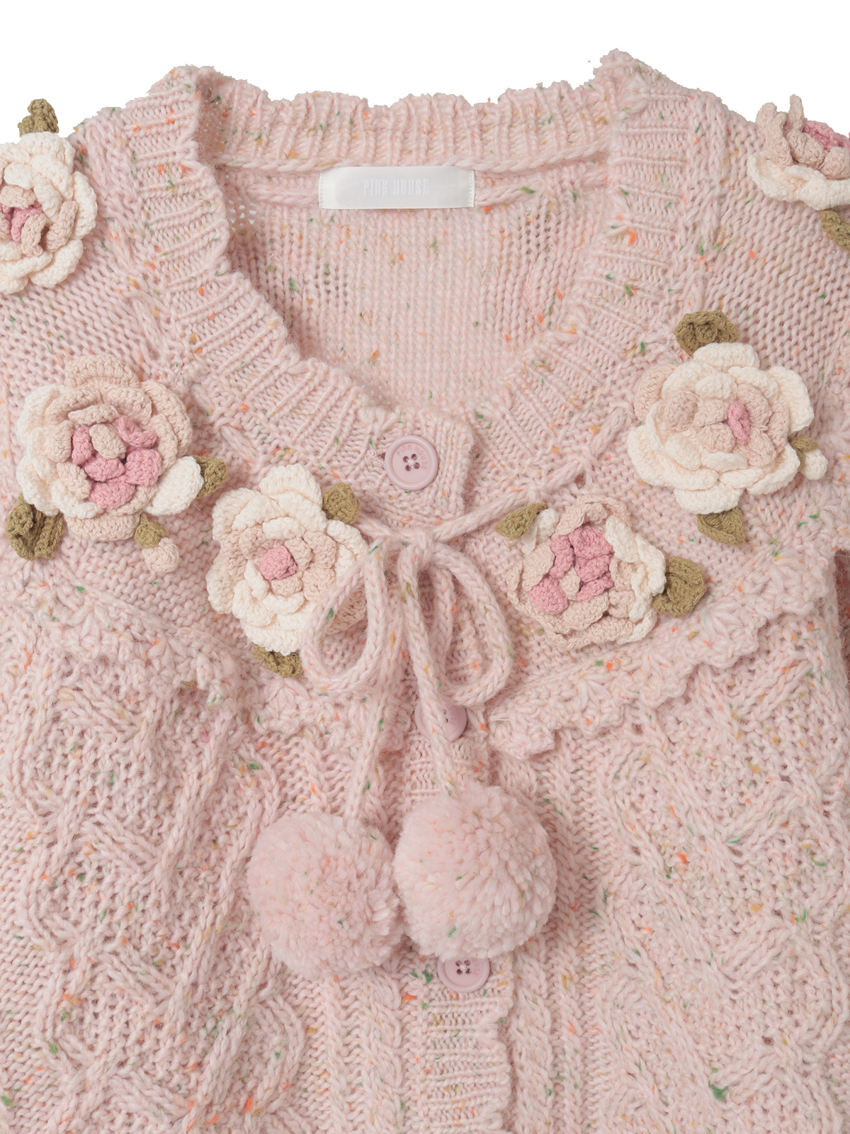 【高級】PINK HOUSE ニット カーディガン ベージュ バラ 刺繍 高級】PINK HOUSE ニット カーディガン ベージュ バラ 刺繍