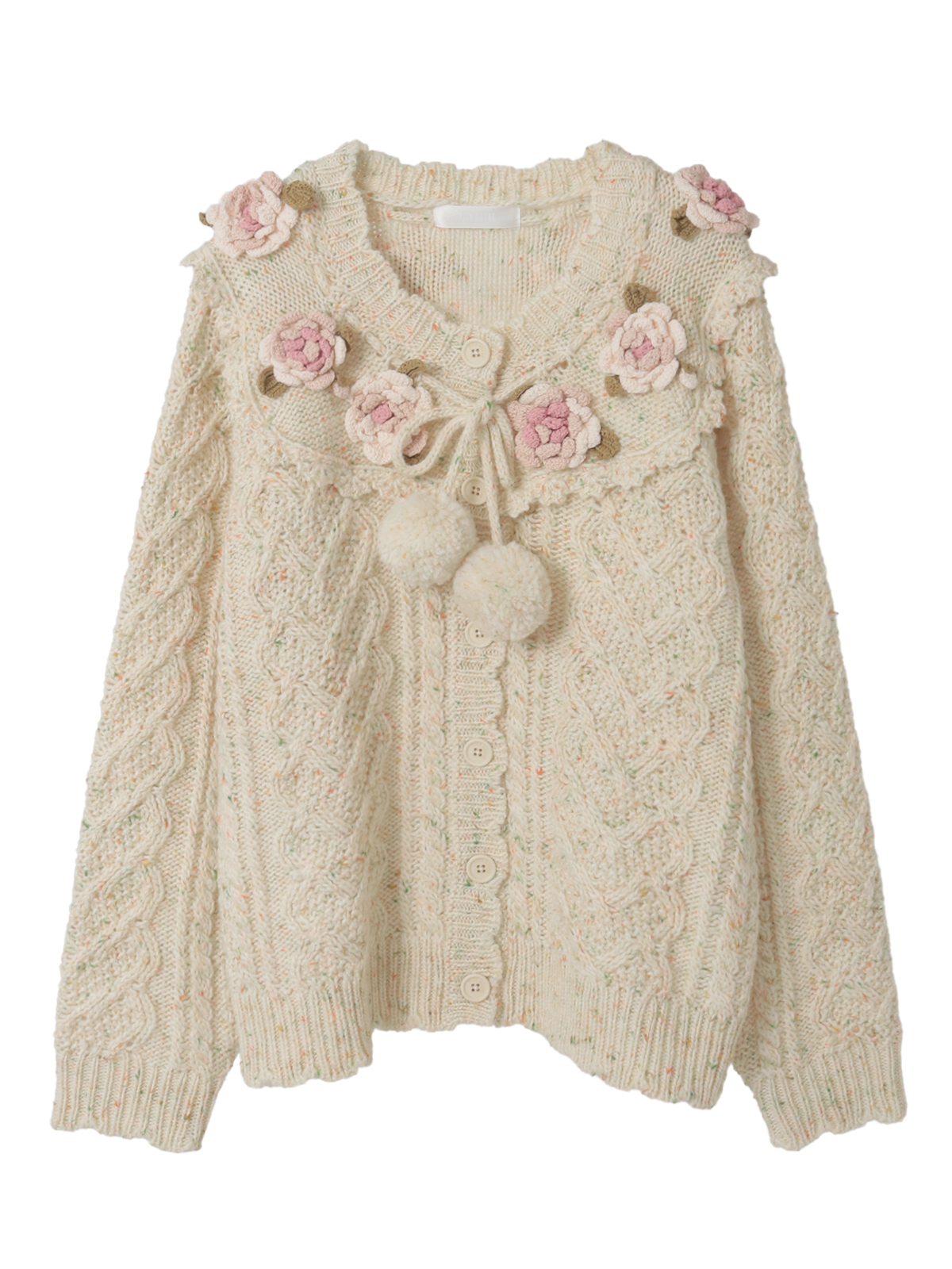 バラモチーフ付き丸ヨークニットカーディガン｜ピンクハウス