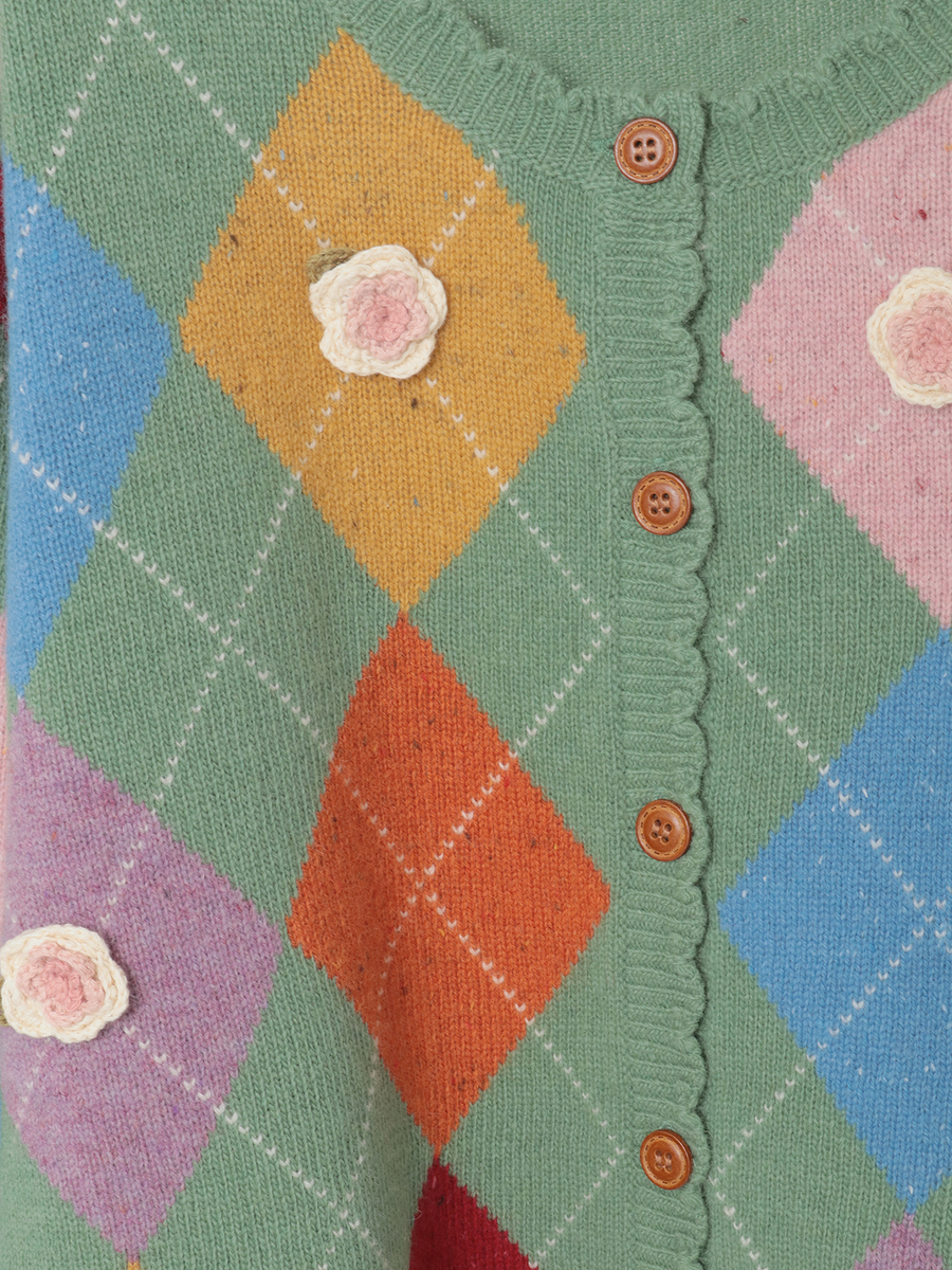 モチーフ付きアーガイルニットカーディガン 詳細画像 ショコラ 10