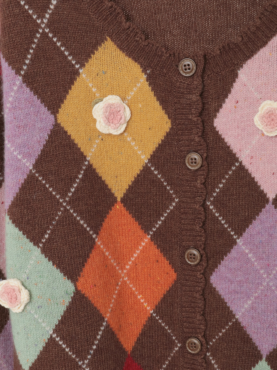 モチーフ付きアーガイルニットカーディガン 詳細画像 ショコラ 11
