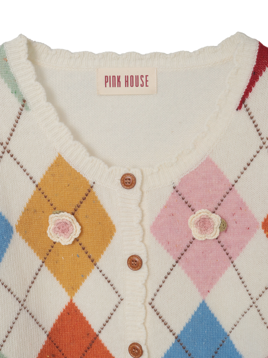 モチーフ付きアーガイルニットカーディガン 詳細画像 ショコラ 3