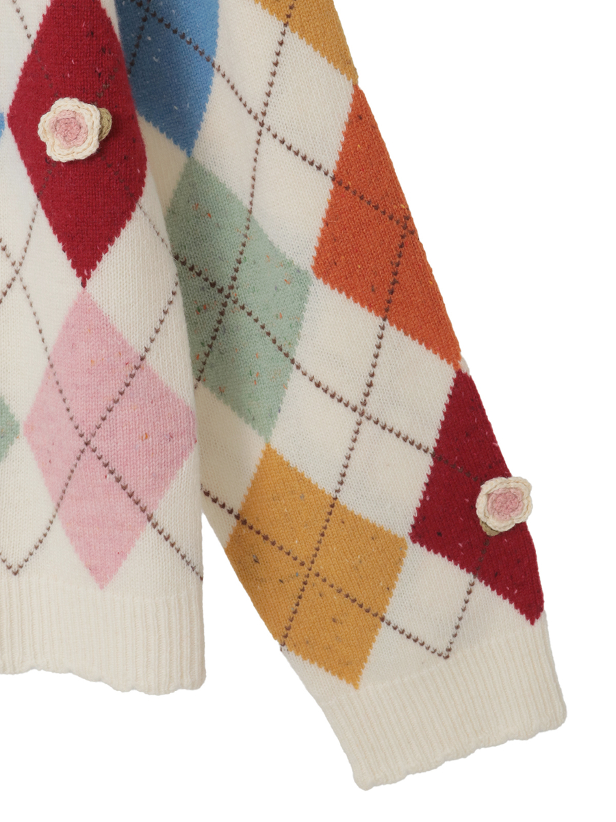 モチーフ付きアーガイルニットカーディガン 詳細画像 ショコラ 4