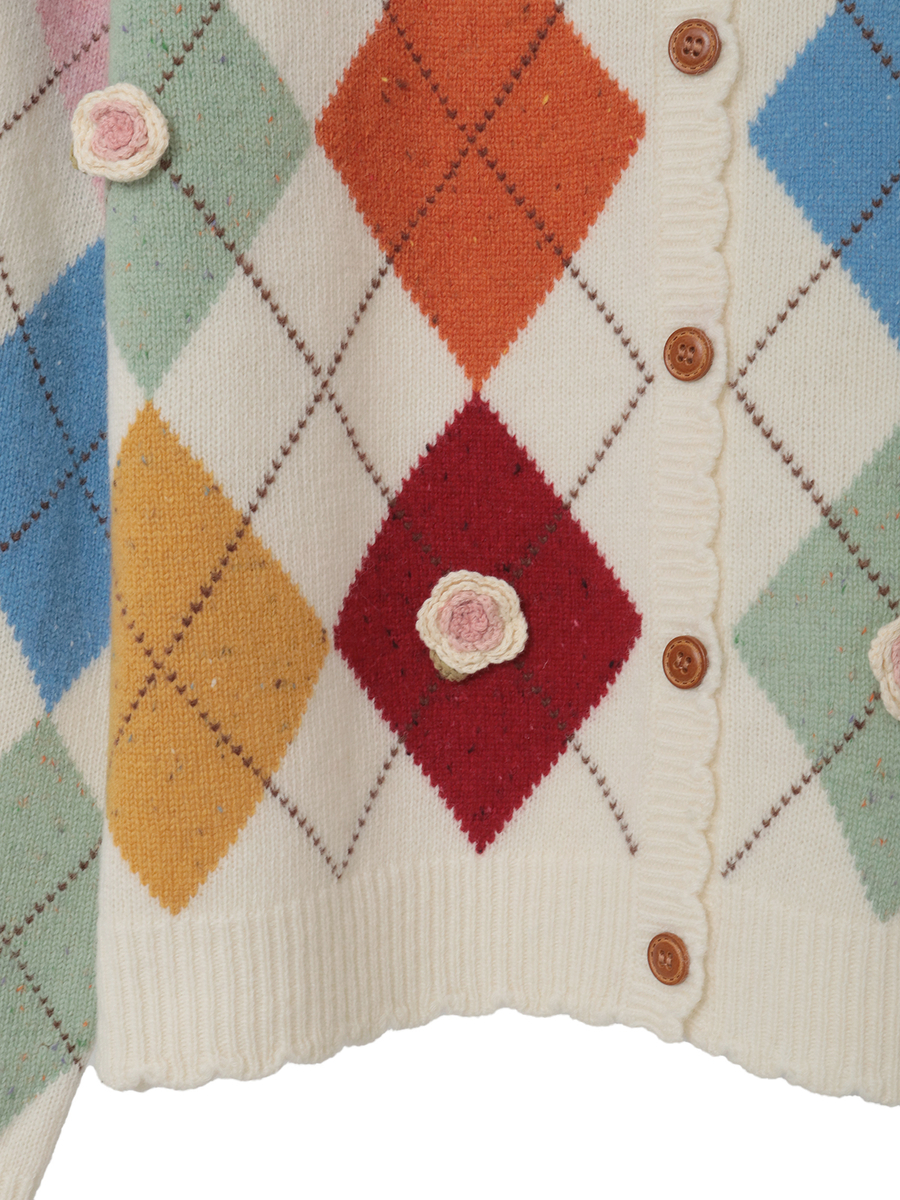 モチーフ付きアーガイルニットカーディガン 詳細画像 ショコラ 5