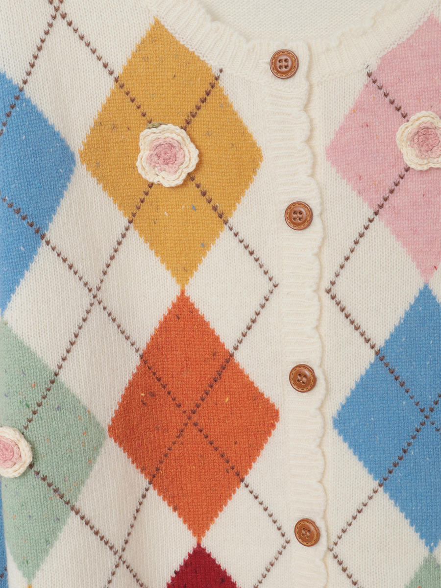 モチーフ付きアーガイルニットカーディガン 詳細画像 ショコラ 6