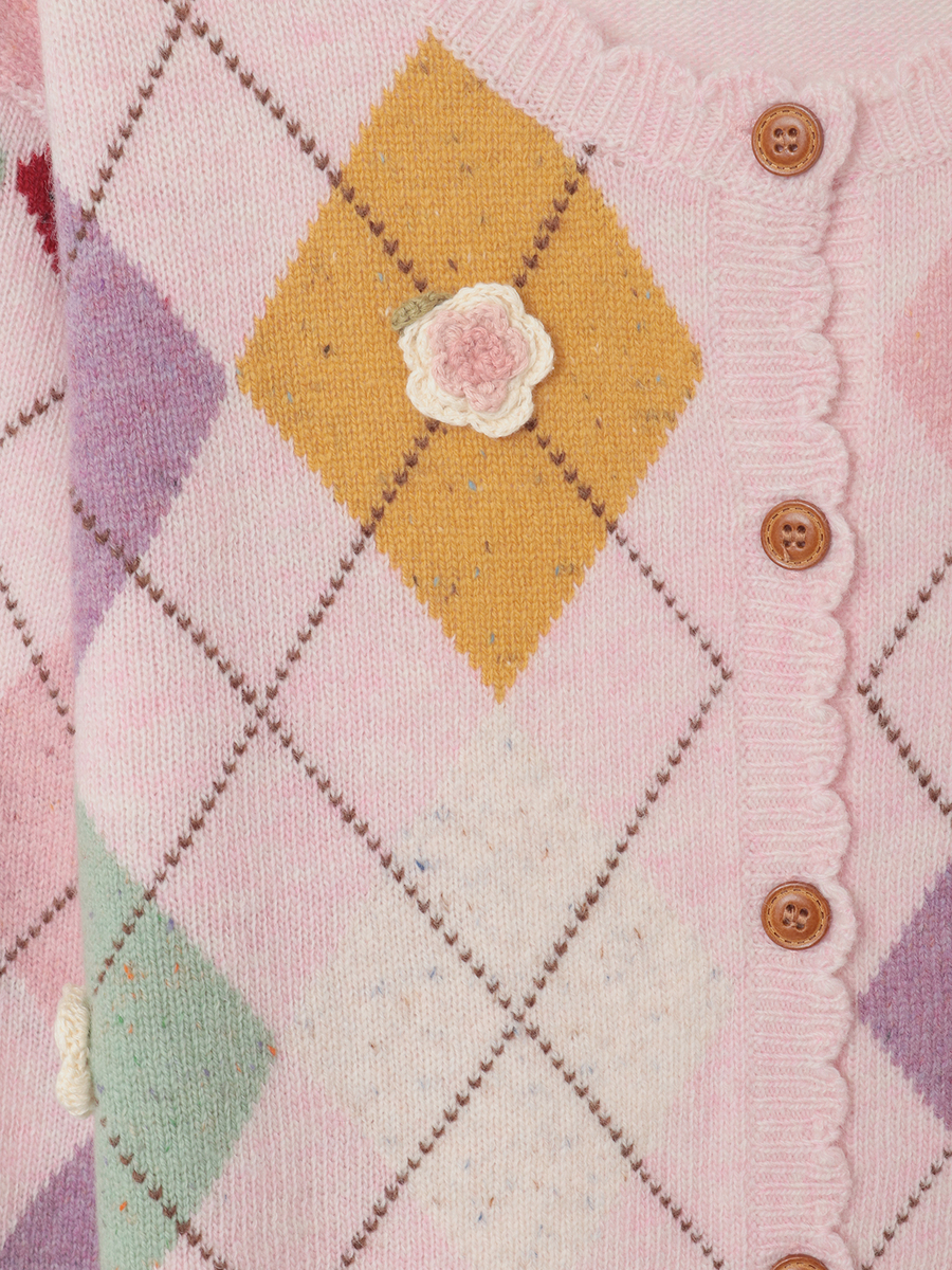 モチーフ付きアーガイルニットカーディガン 詳細画像 ショコラ 8