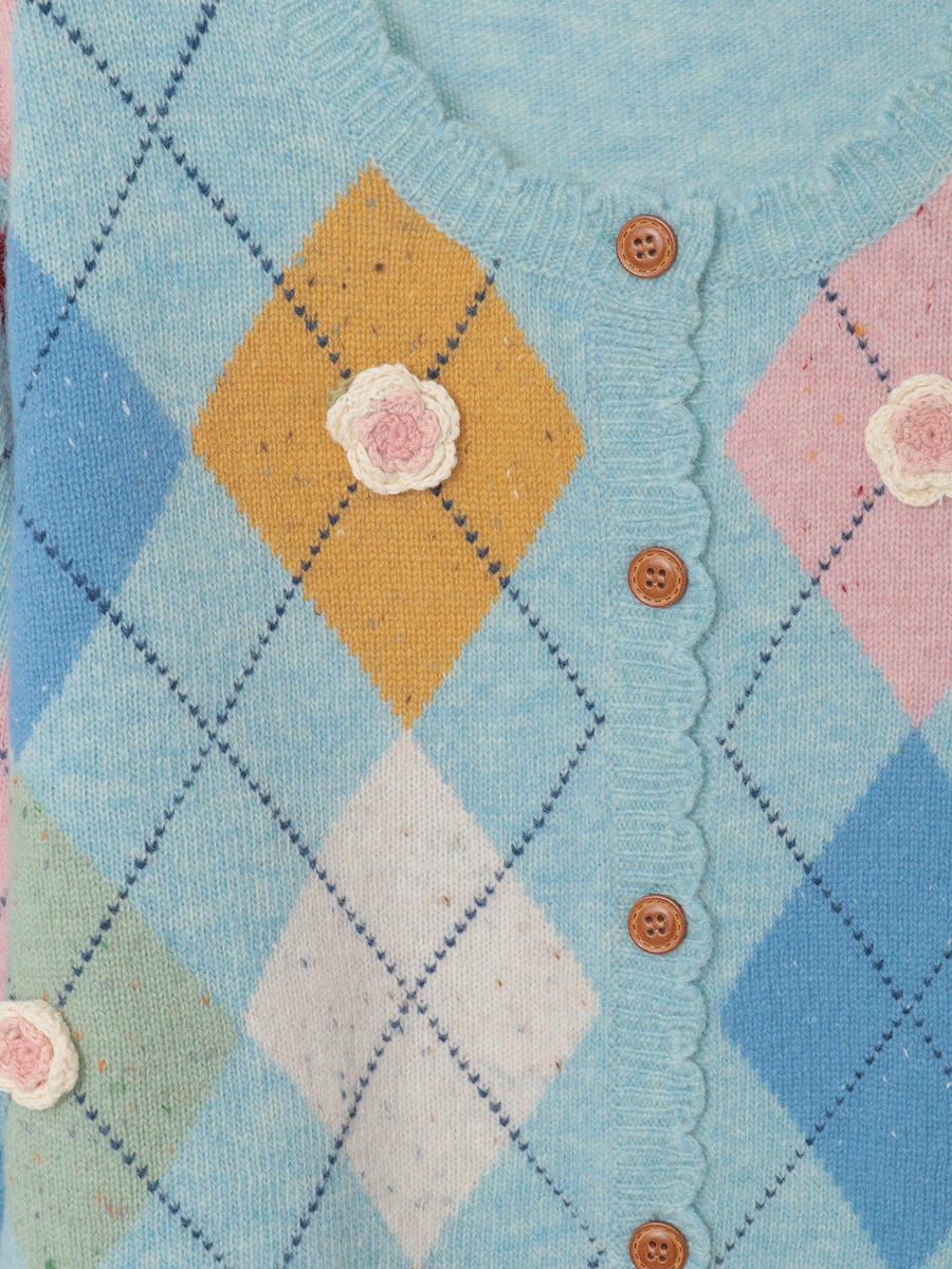 モチーフ付きアーガイルニットカーディガン 詳細画像 ショコラ 9