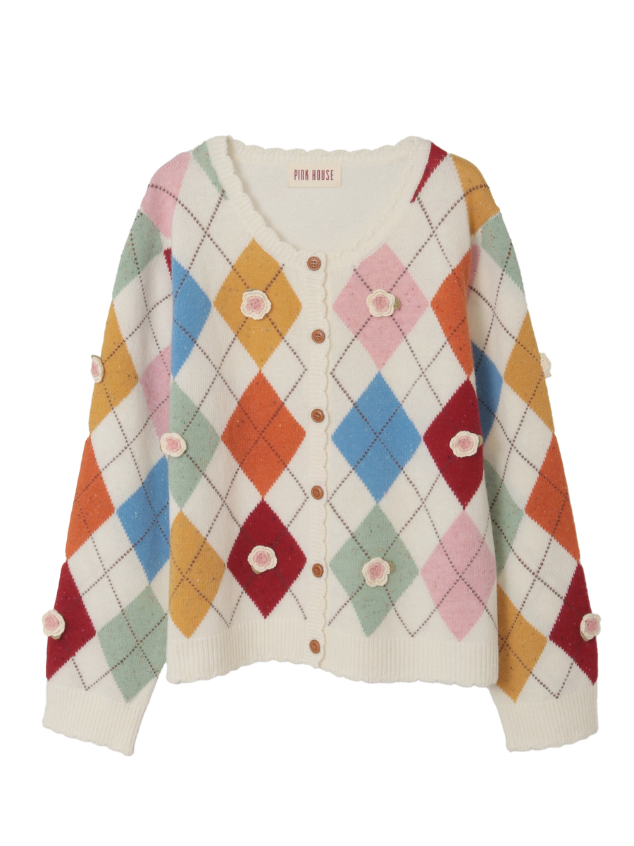 モチーフ付きアーガイルニットカーディガン 詳細画像 キナリ 1