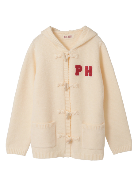 PHロゴワッペン付きフードニットカーディガン