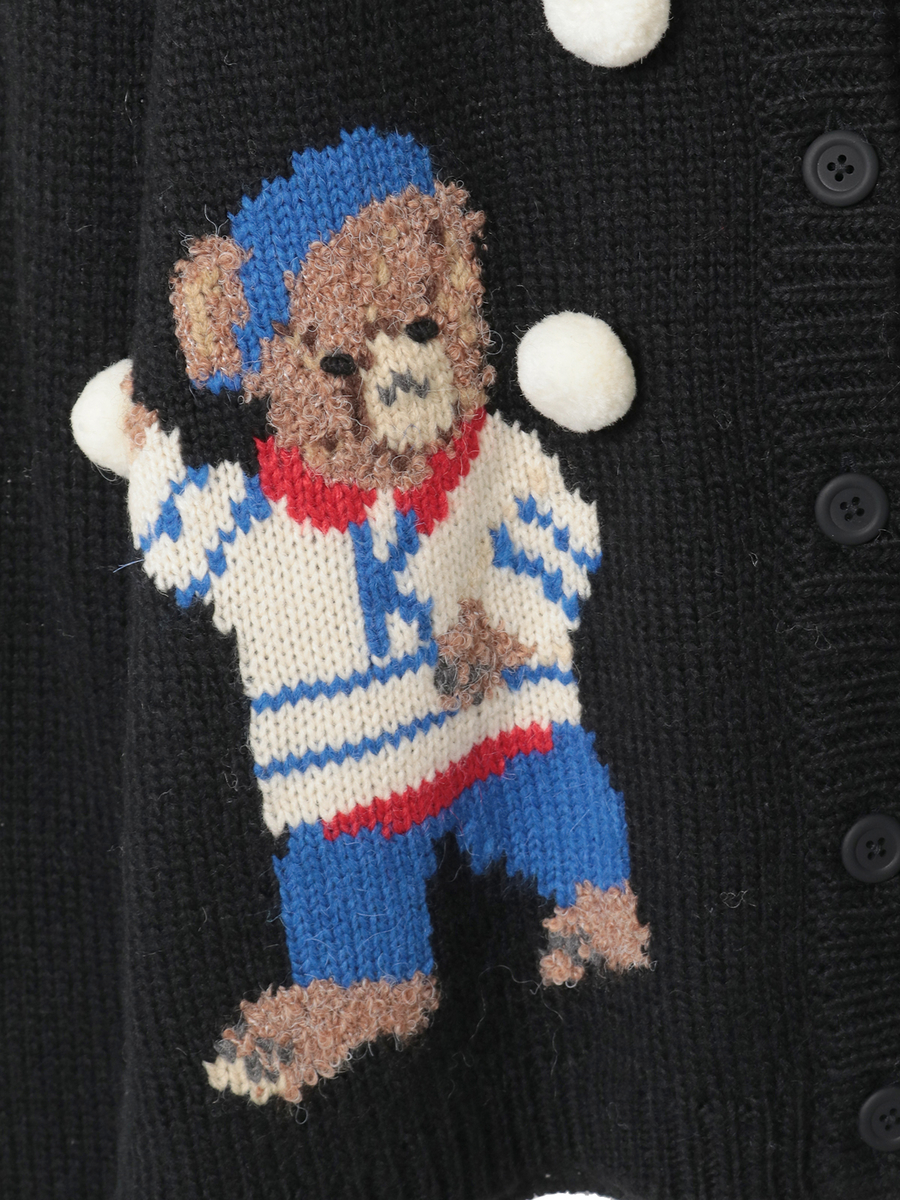 三つ子のくまの冬支度モチーフニットカーディガン 詳細画像 アカ 10