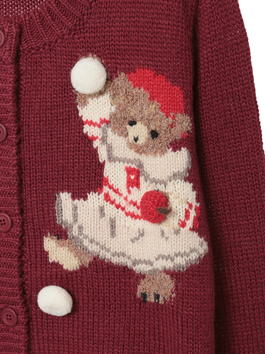 三つ子のくまの冬支度モチーフニットカーディガン 詳細画像 アカ 11