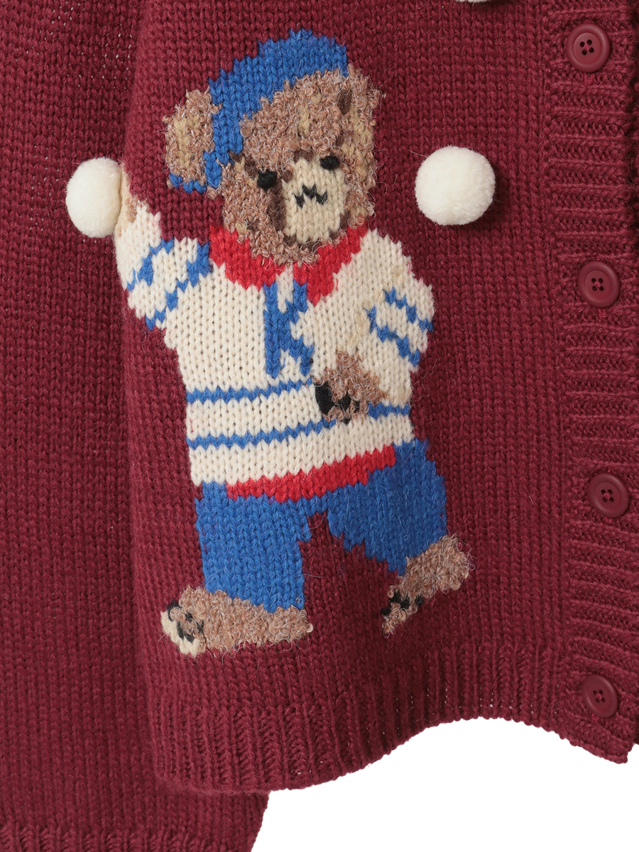 三つ子のくまの冬支度モチーフニットカーディガン 詳細画像 アカ 12