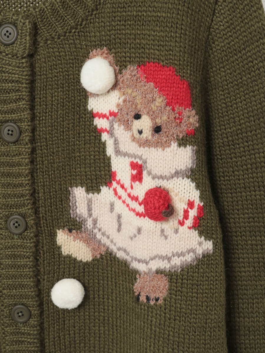 三つ子のくまの冬支度モチーフニットカーディガン 詳細画像 アカ 13