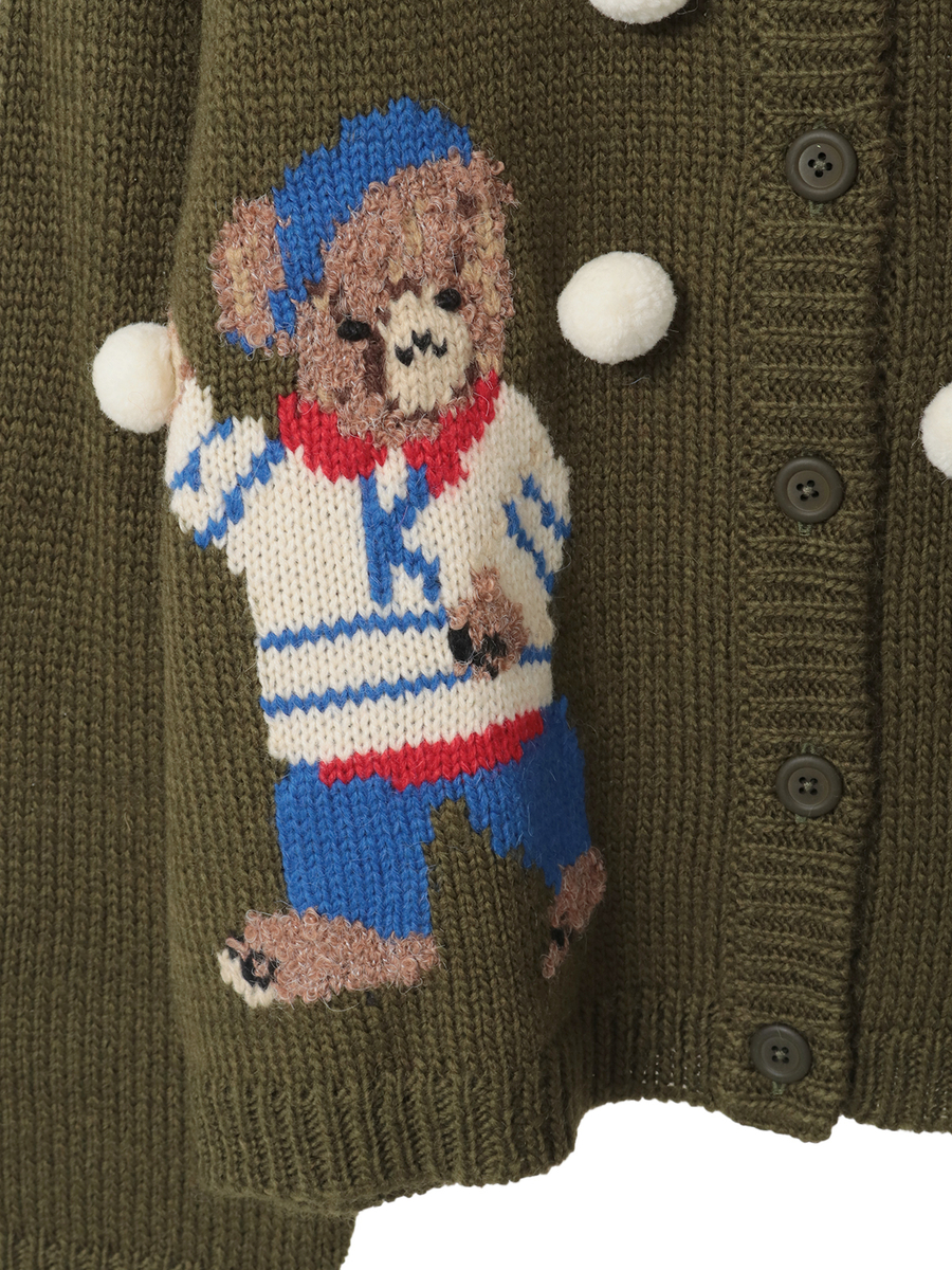 三つ子のくまの冬支度モチーフニットカーディガン 詳細画像 アカ 14