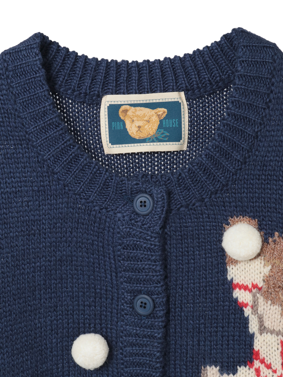 三つ子のくまの冬支度モチーフニットカーディガン 詳細画像 アカ 3