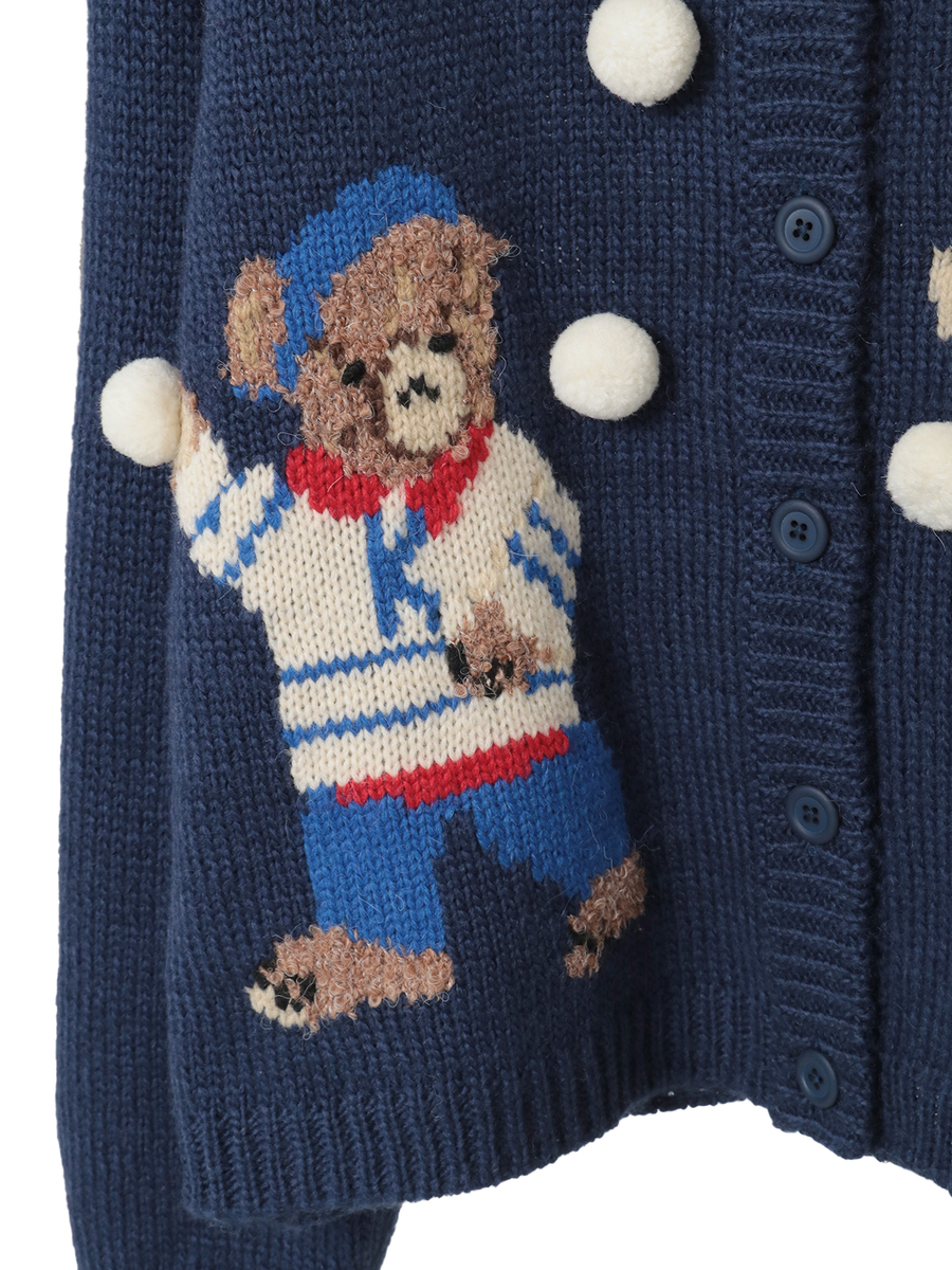 三つ子のくまの冬支度モチーフニットカーディガン 詳細画像 アカ 5