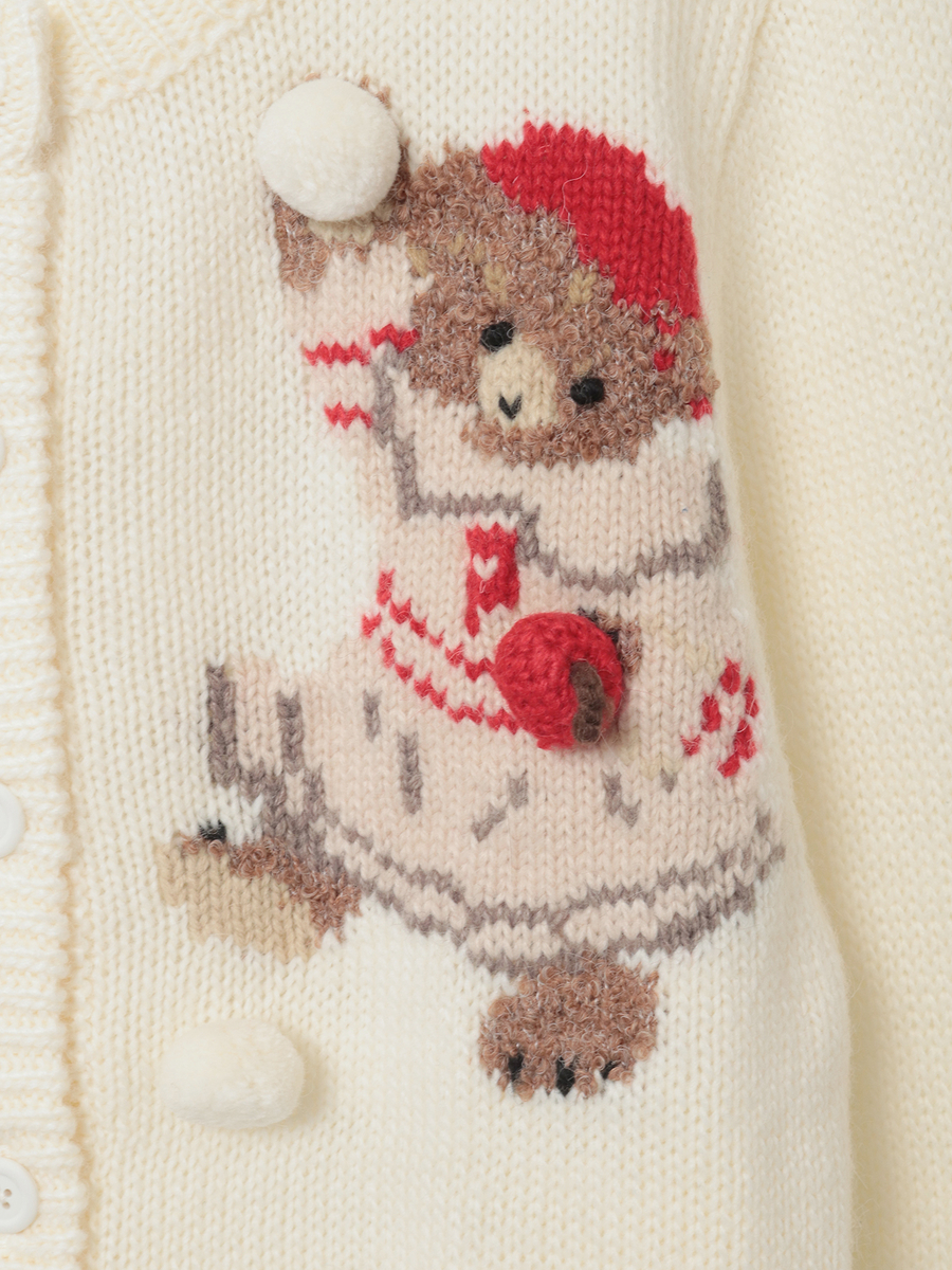 三つ子のくまの冬支度モチーフニットカーディガン 詳細画像 アカ 7