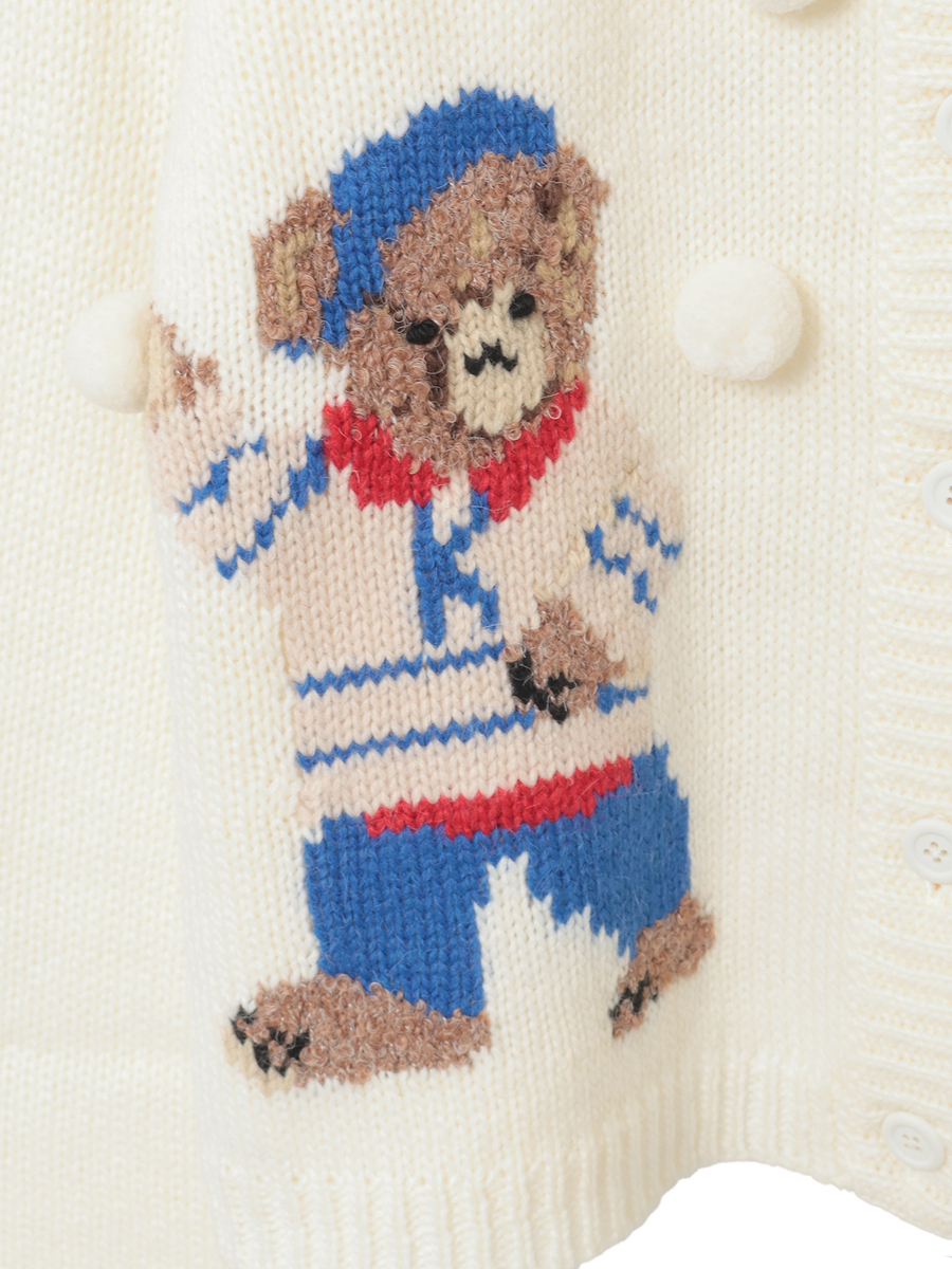 三つ子のくまの冬支度モチーフニットカーディガン 詳細画像 アカ 8