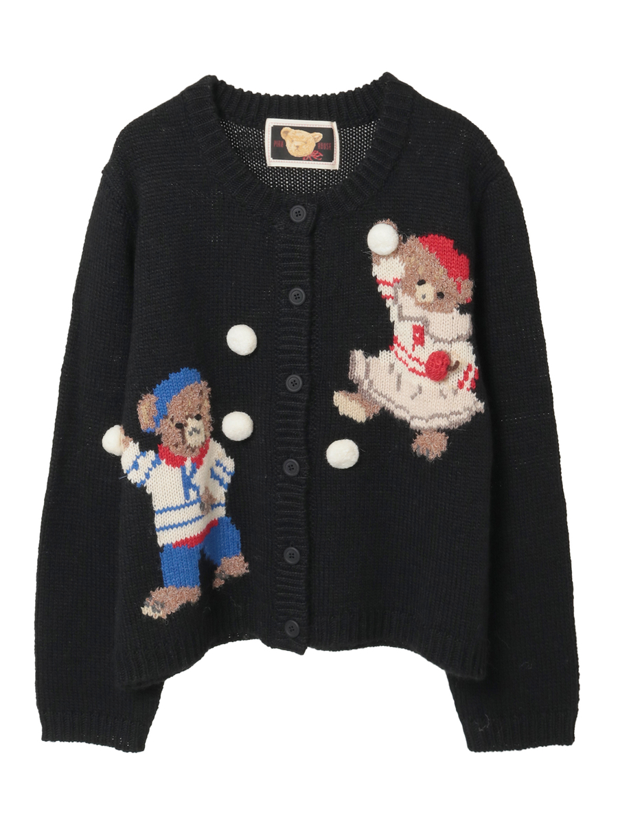 三つ子のくまの冬支度モチーフニットカーディガン 詳細画像 クロ 1