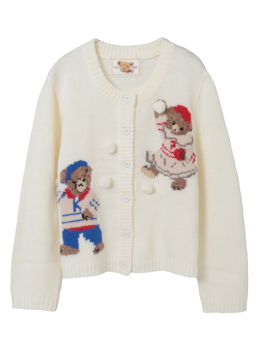 三つ子のくまの冬支度モチーフニットカーディガン 詳細画像 キナリ 1