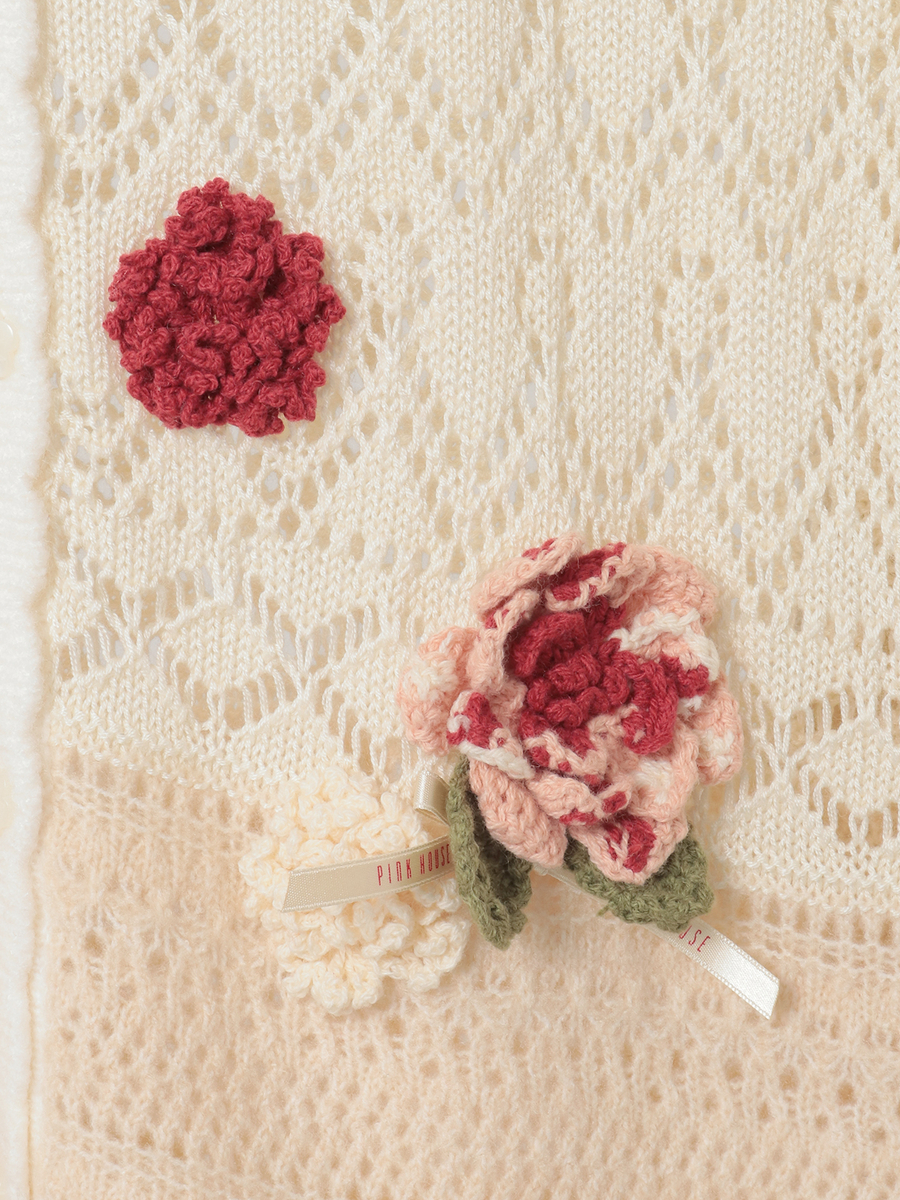 モチーフ付き透かし柄ニットカーディガン 詳細画像 ブルー系 10