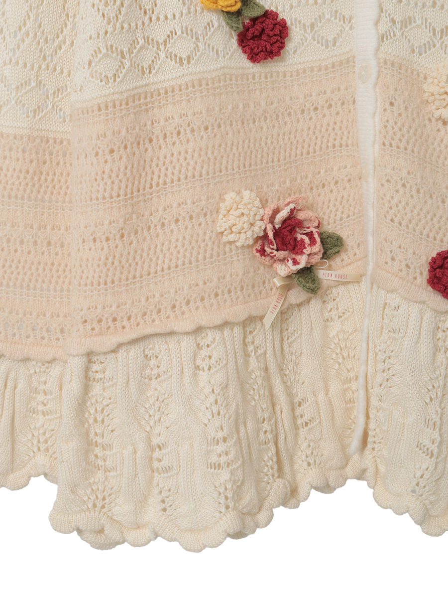 モチーフ付き透かし柄ニットカーディガン 詳細画像 ブルー系 11