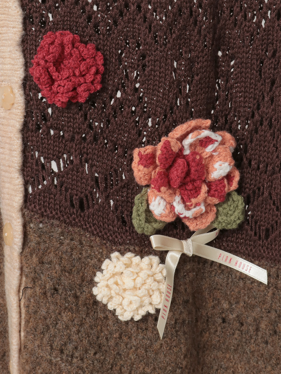 モチーフ付き透かし柄ニットカーディガン 詳細画像 ブルー系 14