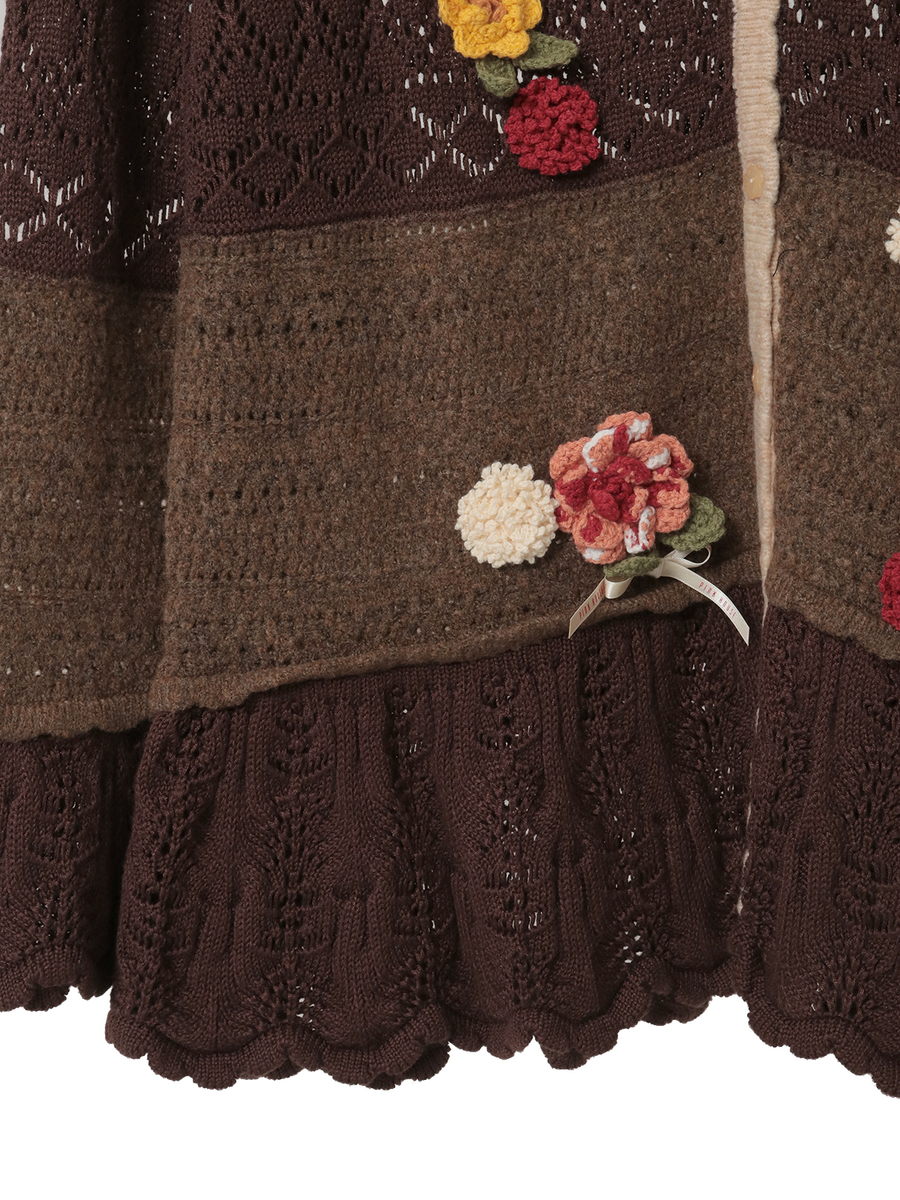 モチーフ付き透かし柄ニットカーディガン 詳細画像 ブルー系 15