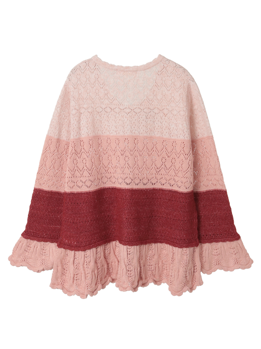 モチーフ付き透かし柄ニットカーディガン 詳細画像 ブルー系 2