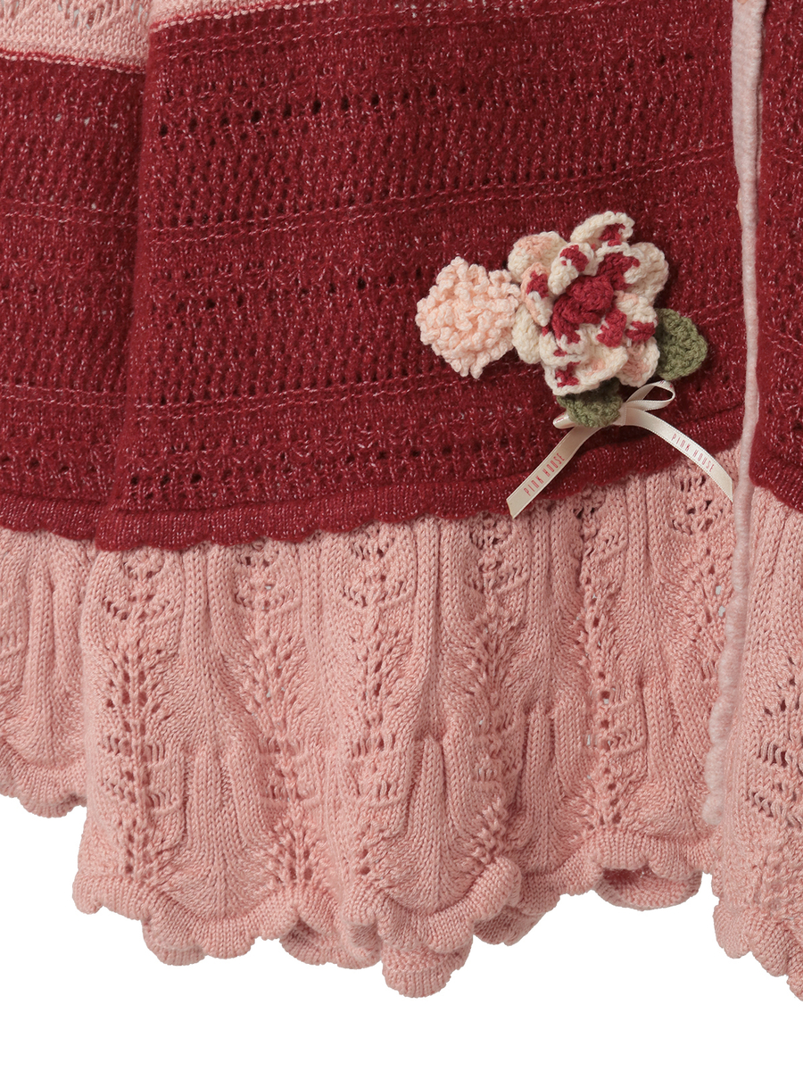 モチーフ付き透かし柄ニットカーディガン 詳細画像 ブルー系 5