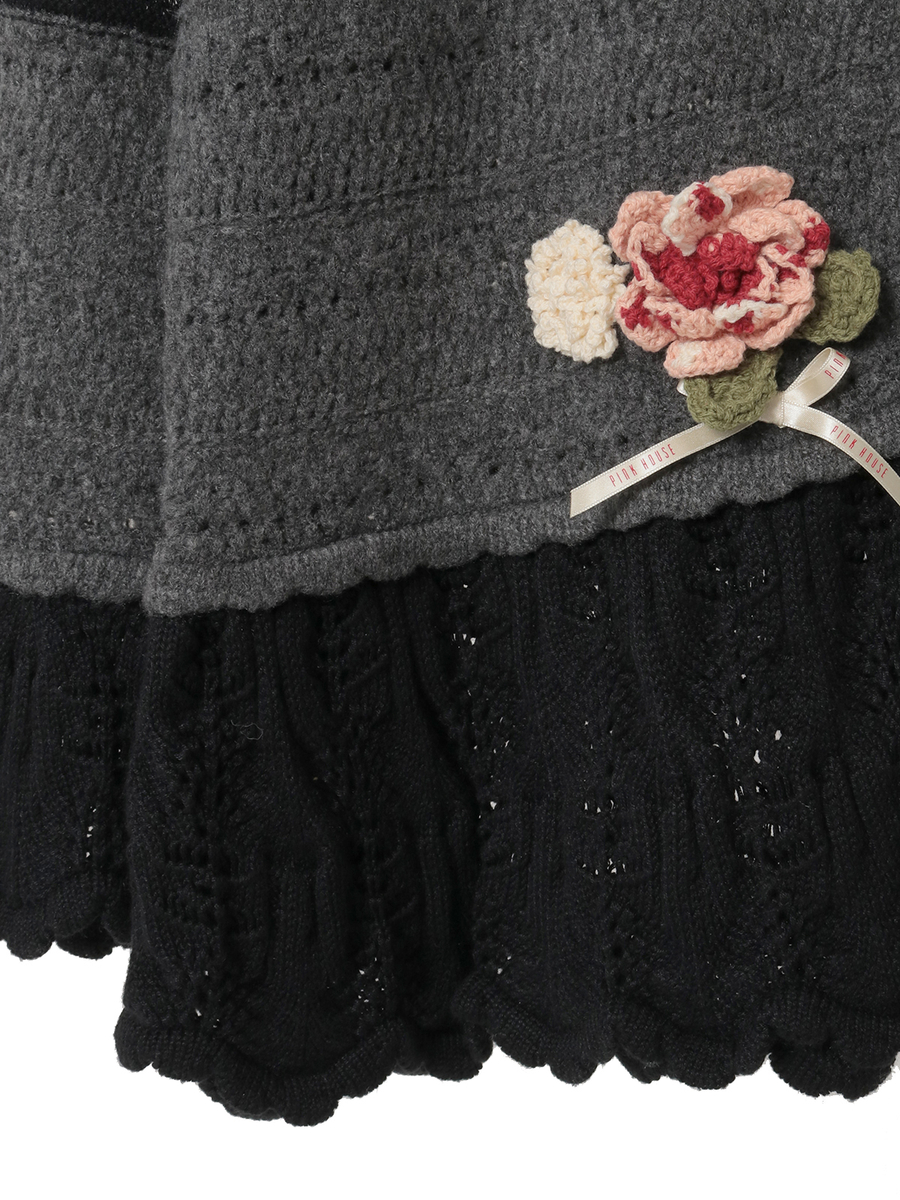 モチーフ付き透かし柄ニットカーディガン 詳細画像 ブルー系 9